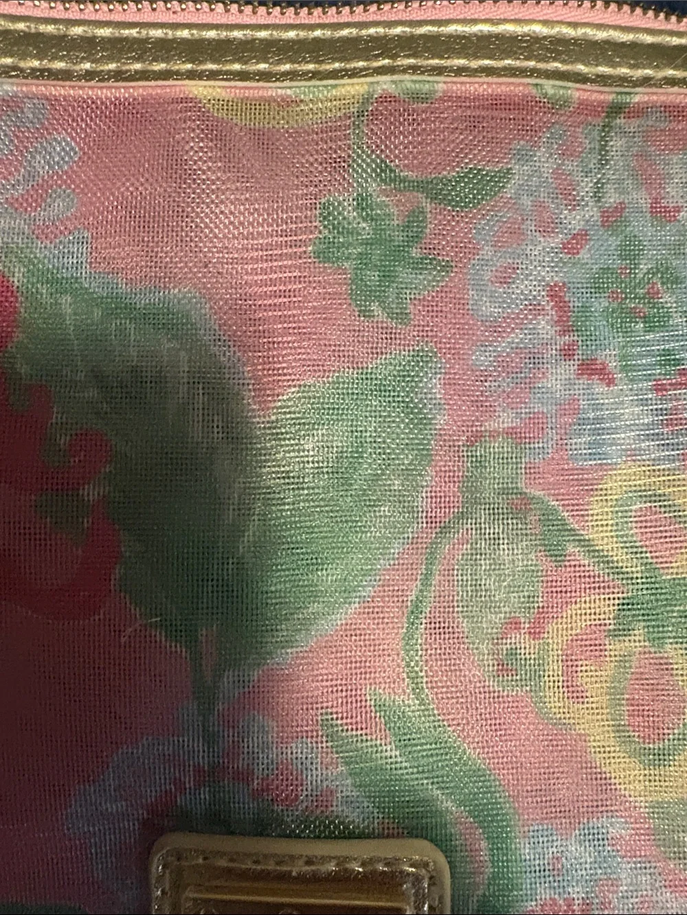 Lily Pulitzer Floral Pink  Clutch with Gold Trim